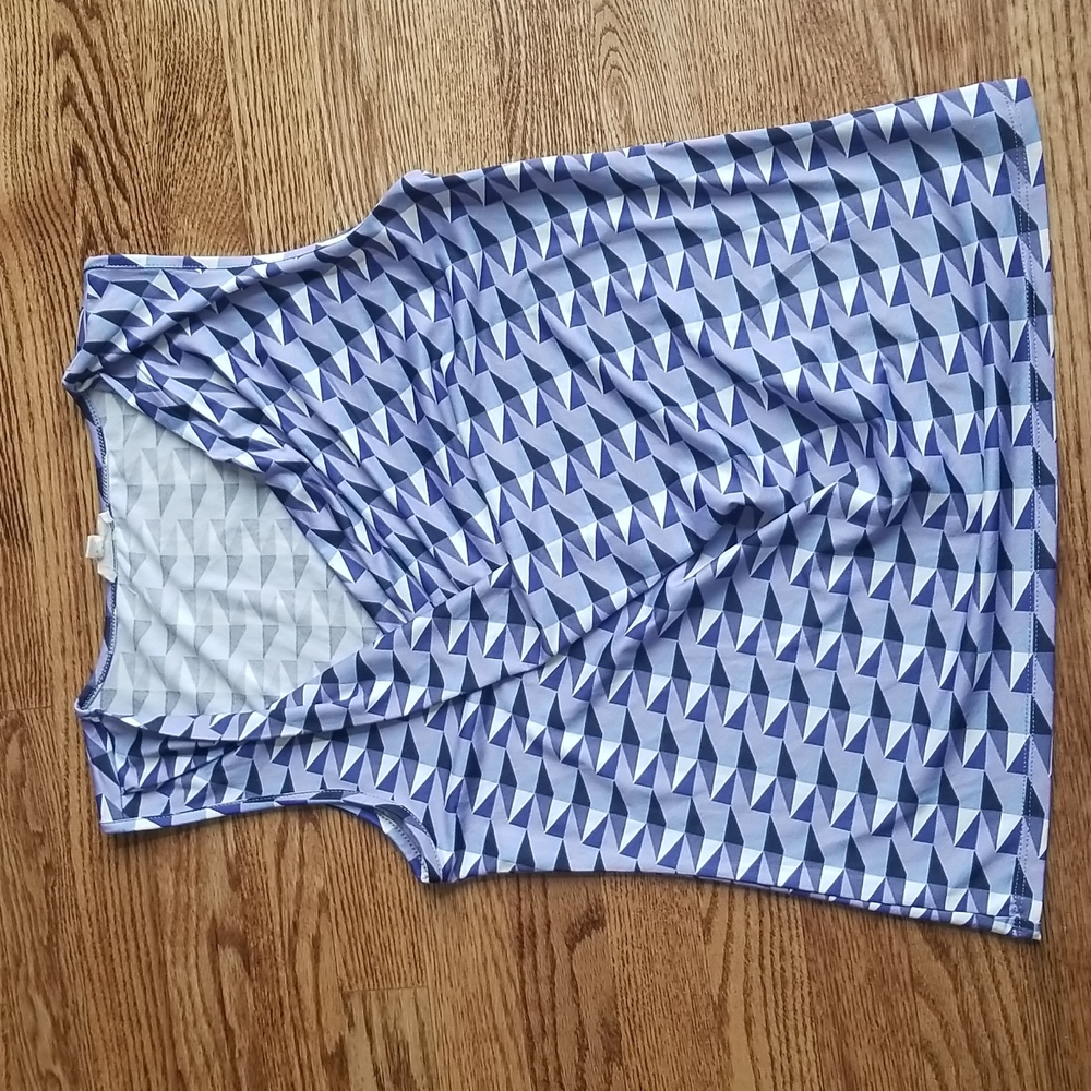 (M) Como Blu Geometric Print Scoop Cowl Neck Colorful Top